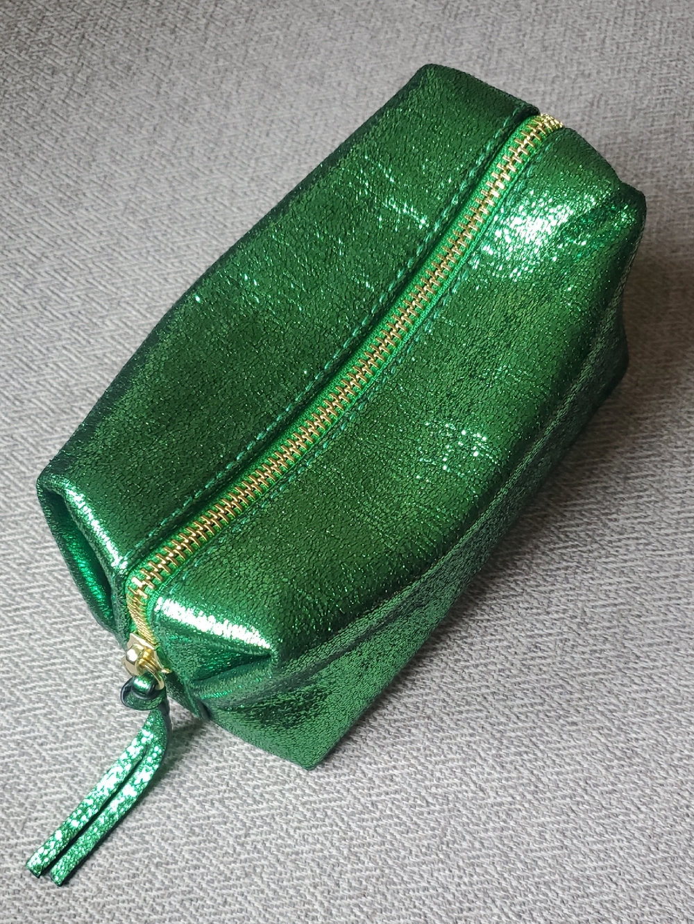 Tata Harper Green Metallic Cosmetic Bag